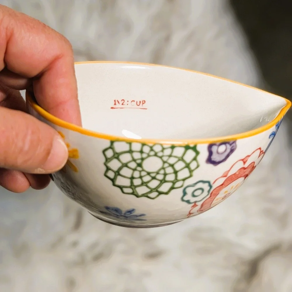Pier 1 Imports Vibrant Floral Nesting Measuring Cups Stoneware 4 Piece Set